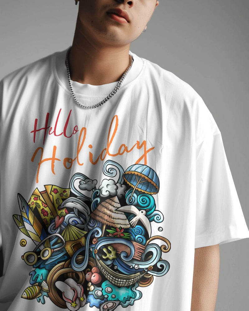 Hello Holiday - Unisex Graphic TShirt (White)