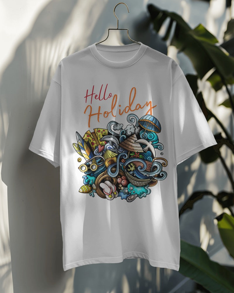 Hello Holiday - Unisex Graphic TShirt (White)