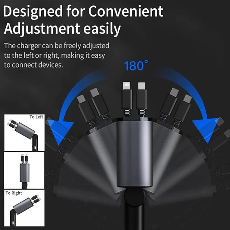 4 IN 1 Retractable Car Charger (120W)