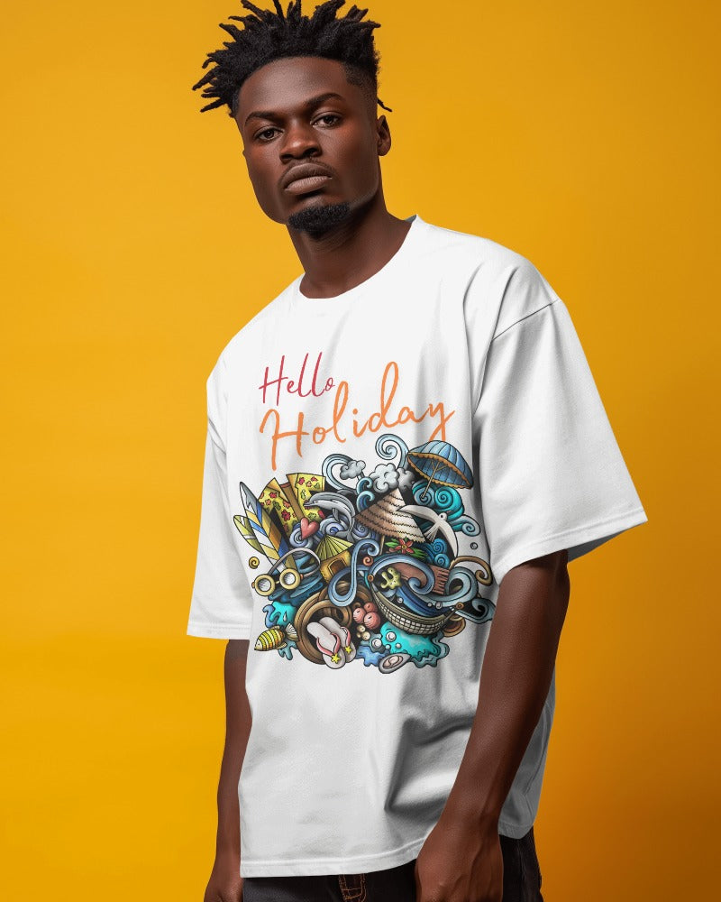 Hello Holiday - Unisex Graphic TShirt (White)