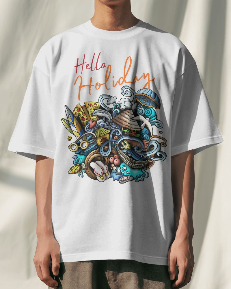 Hello Holiday - Unisex Graphic TShirt (White)