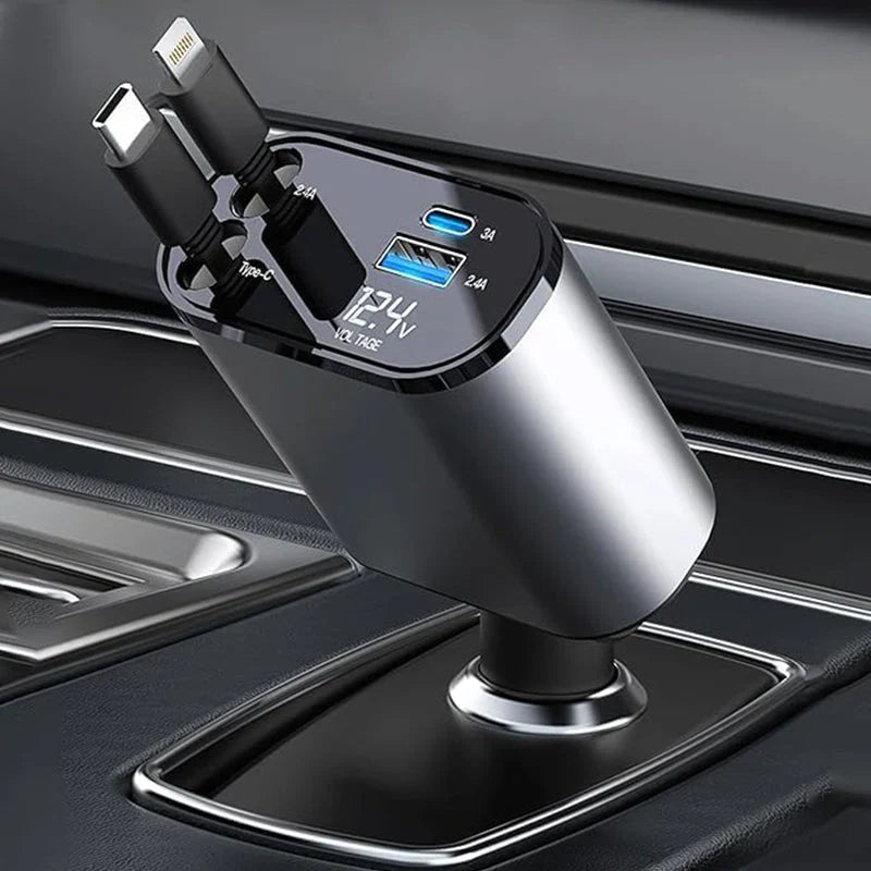 4 IN 1 Retractable Car Charger (120W)