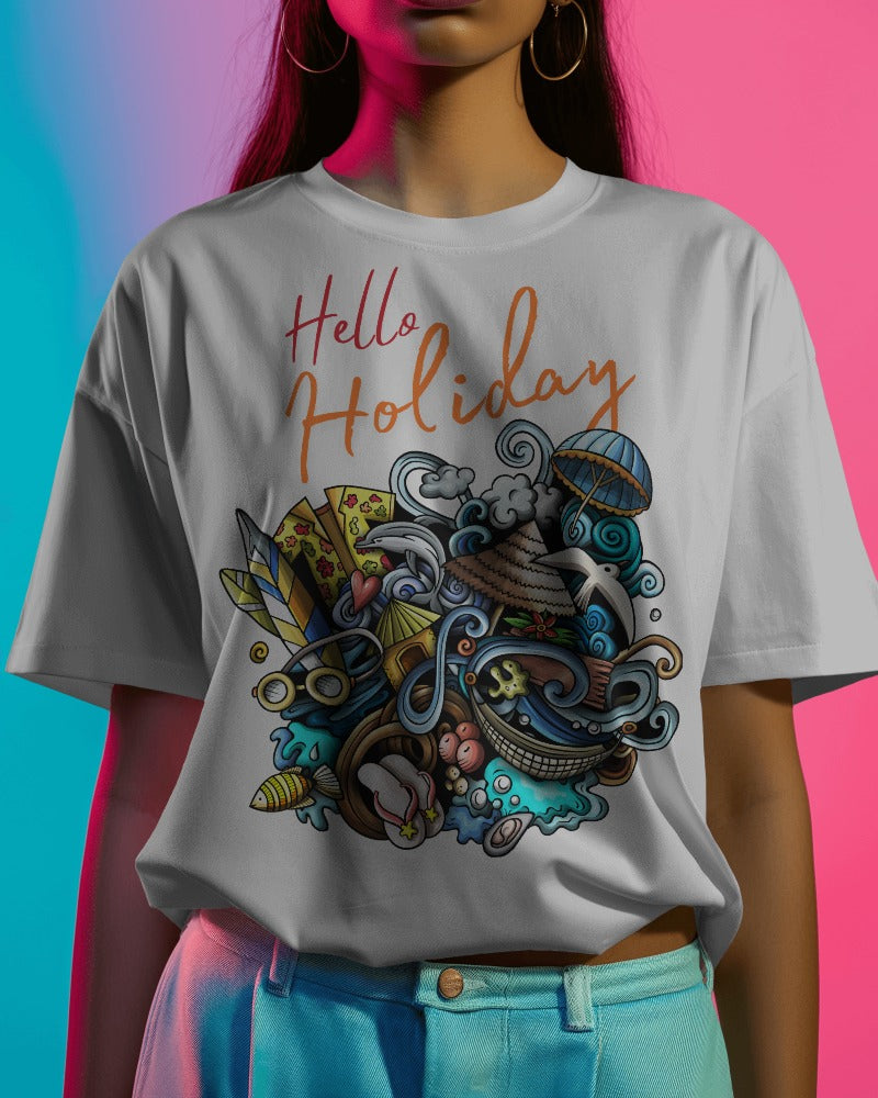 Hello Holiday - Unisex Graphic TShirt (White)